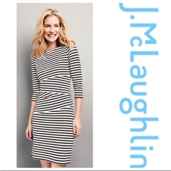 J McLaughlin Dress Nicola Sleeve Layered Catalina Cloth Black White Stripe M - Picture 1 of 9